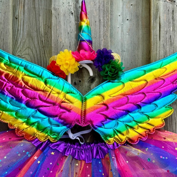 NEW 3PCS SET LED Unicorn Rainbow Sparkle 4 Layer Tutu Hairband Wings - Picture 6 of 8